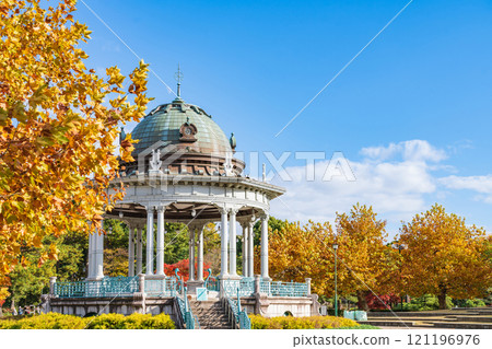 鶴舞公園的音樂廳,梧桐樹泛黃(愛知縣名古屋市) 鶴舞公園的音樂廳,梧桐樹泛黃(愛知縣名古屋市) 121196976