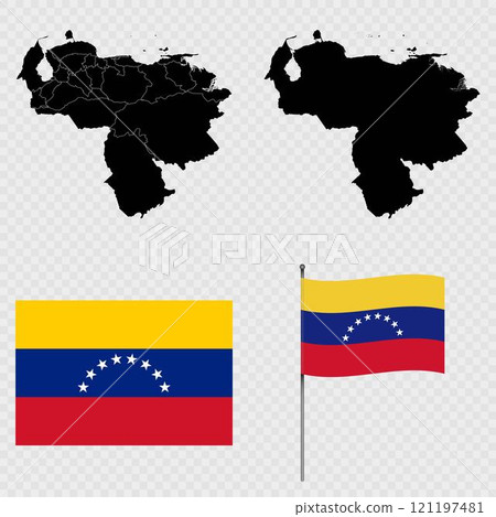 Set of maps, flag and flagpole of Venezuela. Vector illustration. Set of maps, flag and flagpole of Venezuela. Vector illustration. 121197481