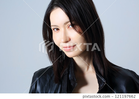 Woman portrait beauty image leather jacket 121197662
