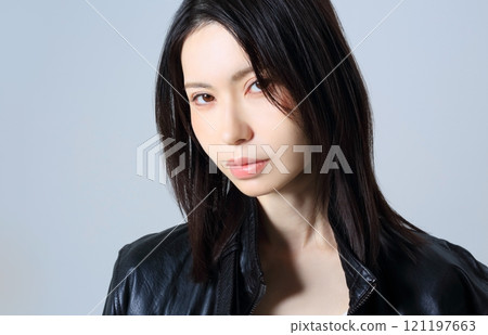 Woman portrait beauty image leather jacket 121197663