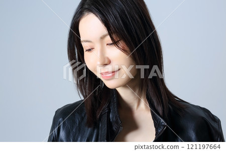Woman portrait beauty image leather jacket 121197664