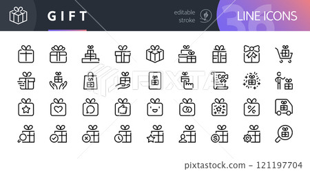 Gift Line Icons Set with Editable Stroke 121197704