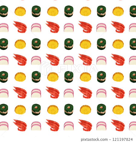 蝦子、konbumaki、kamaboko 和 datemaki 壁紙 - 水彩風格手繪插圖 蝦子、konbumaki、kamaboko 和 datemaki 壁紙 - 水彩風格手繪插圖 121197824