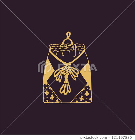 Illustration of a silhouette of a Korean lucky bag in gold on a dark isolated background. Illustration of a silhouette of a Korean lucky bag in gold on a dark isolated background. 121197880