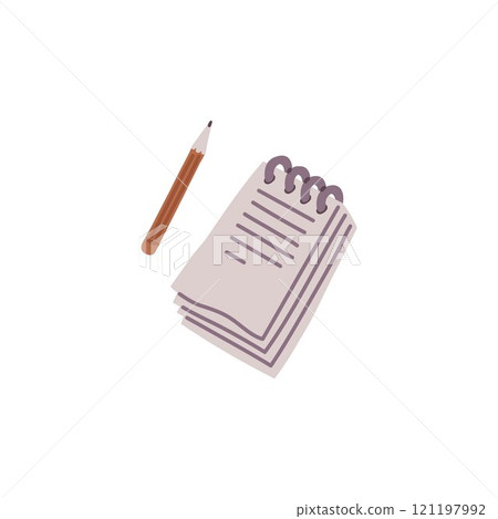 Vector compact notebook and pencil set for learning and creativity on a white background Vector compact notebook and pencil set for learning and creativity on a white background 121197992