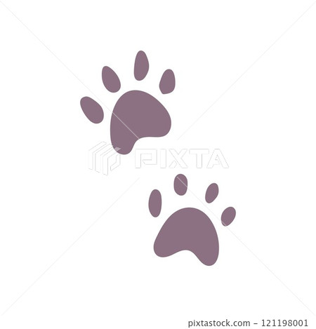 Vector icons of dog paw prints made in black on a white background 121198001