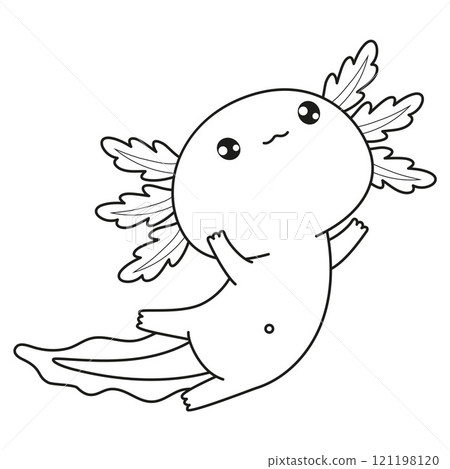 Outline cute playful Axolotl. Little cartoon character. Line drawing, coloring book. Vector illustration. Kids collection. Outline cute playful Axolotl. Little cartoon character. Line drawing, coloring book. Vector illustration. Kids collection. 121198120
