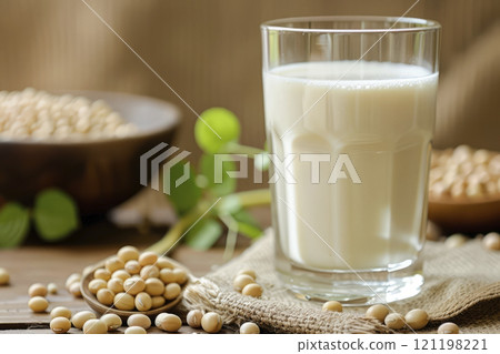Soy milk with seeds. Generative AI 121198221