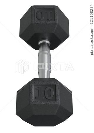 Hex Dumbbell with number 10, weightlifting gym equipment top view 121198254
