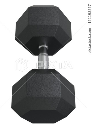 Blank Hex Dumbbell, weightlifting gym equipment top view 121198257