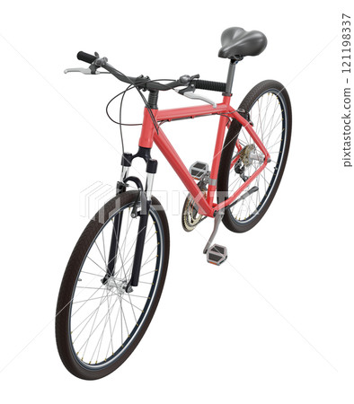 Red bicycle, side top view isolated on white background, 3D illustration 121198337
