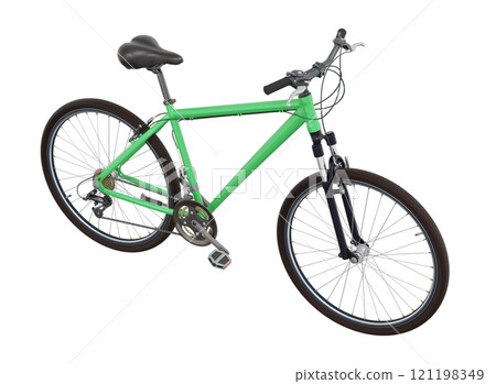 Green bicycle, side top view isolated on white background, 3D illustration 121198349