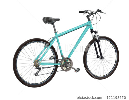 Blue teal bicycle, top back view isolated on white background, 3D illustration 121198350