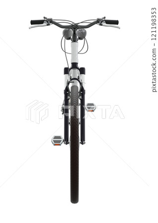 White bicycle, front view isolated on white background, 3D illustration 121198353