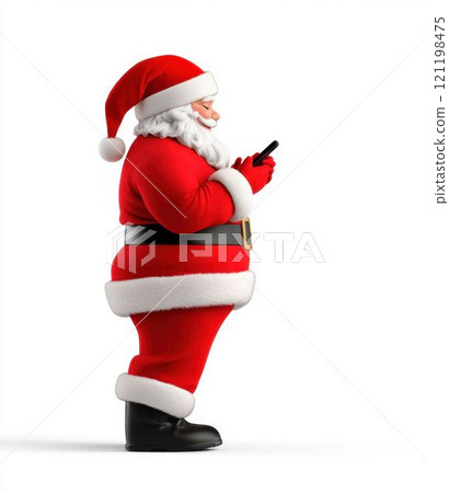 Santa Claus Using Smartphone in Red Suit 121198475
