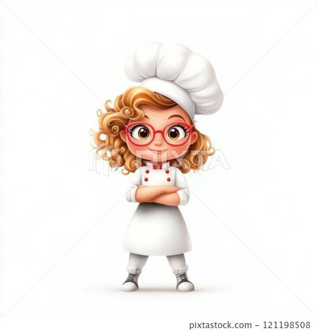 Adorable Chef Girl with Curly Hair 121198508