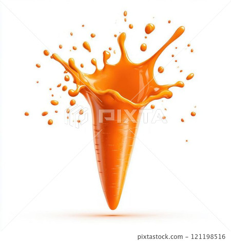 Fresh Carrot with Juice Splash on White Background 121198516
