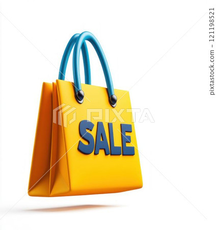 Colorful Shopping Bag with Sale Text Isolated on White Background 121198521