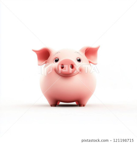 Cute Cartoon Pig Smiling on White Background 121198715