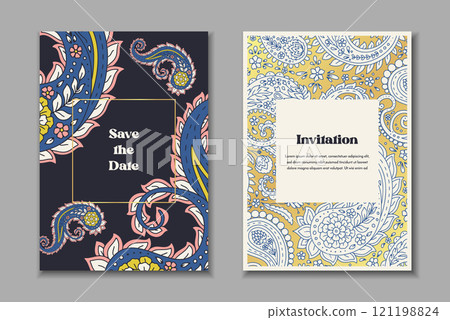 Two greeting cards set with paisley motifs Two greeting cards set with paisley motifs 121198824