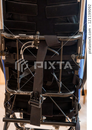 Detailed View of a Modern Wheelchair Frame with Adjustable Features Detailed View of a Modern Wheelchair Frame with Adjustable Features 121199092