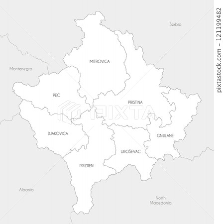 Vector regional map of Kosovo with districts and administrative divisions, and neighbouring countries and territories. Editable and clearly labeled layers. 121199482