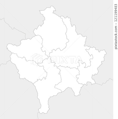 Vector regional blank map of Kosovo with districts and administrative divisions, and neighbouring countries and territories. Editable and clearly labeled layers. 121199483