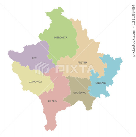 Vector regional map of Kosovo with districts and administrative divisions. Editable and clearly labeled layers. 121199484