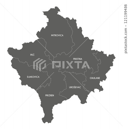 Vector regional map of Kosovo with districts and administrative divisions. Editable and clearly labeled layers. Vector regional map of Kosovo with districts and administrative divisions. Editable and clearly labeled layers. 121199486