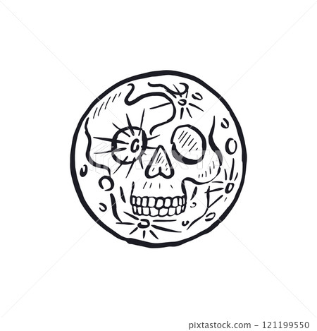 Hand drawn black and white sketchy full moon with skull face isolated on white background Hand drawn black and white sketchy full moon with skull face isolated on white background 121199550