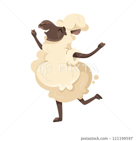Funny Sheep Farm Character with Wooly Body and Hoof Dancing Vector Illustration 121199597