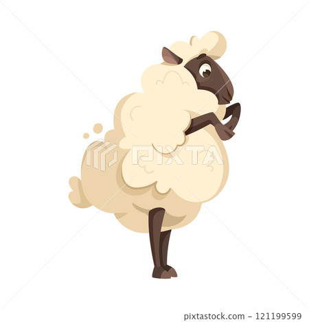 Funny Sheep Farm Character with Wooly Body and Hoof Vector Illustration 121199599