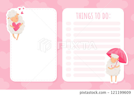 Note Card with Funny Sheep Farm Character with Wooly Body and Hoof Vector Template 121199609