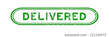 Grunge green delivered word rubber seal stamp on white background 121199772