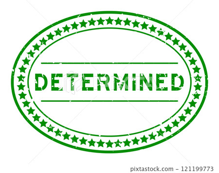 Grunge green determined word oval rubber seal stamp on white background 121199773