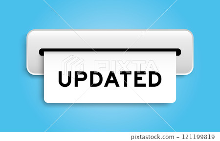 White coupon banner with word updated from machine on blue color background White coupon banner with word updated from machine on blue color background 121199819
