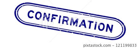 Grunge blue confirmation word rubber seal stamp on white background 121199833