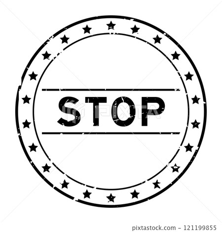 Grunge black stop word round rubber seal stamp on white background Grunge black stop word round rubber seal stamp on white background 121199855