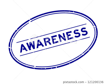 Grunge blue awareness word oval rubber seal stamp on white background 121200136