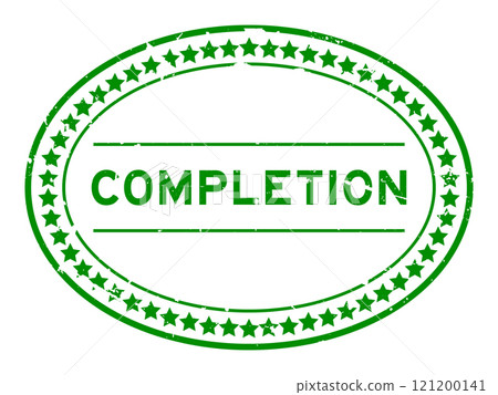 Grunge green completion word oval rubber seal stamp on white background Grunge green completion word oval rubber seal stamp on white background 121200141