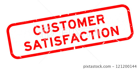 Grunge red customer satisfaction word square rubber seal stamp on white background 121200144