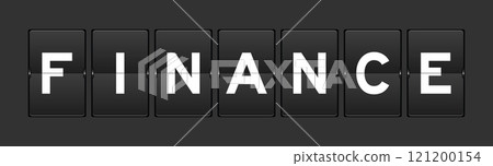 Black color analog flip board with word finance on gray background Black color analog flip board with word finance on gray background 121200154