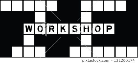 Alphabet letter in word workshop on crossword puzzle background 121200174