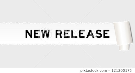 Ripped gray paper background that have word new release under torn part 121200175