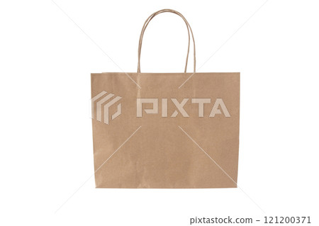 Brown craft paper shopping bag isolated on white 121200371