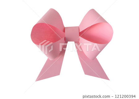 Pink paper origami bow isolated on white 121200394