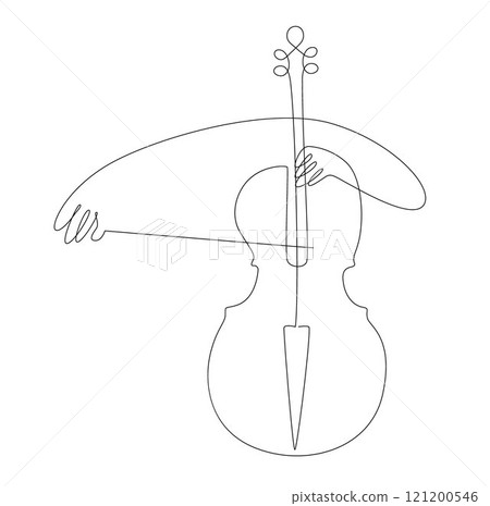 Cello music player continuous one line drawing minimalist, cellist hands playing cello vector line Cello music player continuous one line drawing minimalist, cellist hands playing cello vector line 121200546