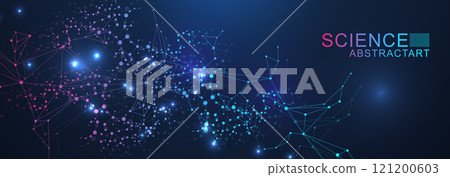 Structure molecule and communication Dna, atom, neurons. Science concept for your design. Connected lines with dots. Medical, technology, chemistry, science background. Vector illustration. 121200603