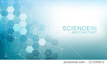 Modern health care abstract background with lines, dots and hexagons. Medical innovation banner template concept. Vector illustration. 121200612