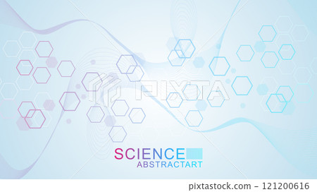 Modern health care abstract background with lines, dots and hexagons. Medical innovation banner template concept. illustration. 121200616